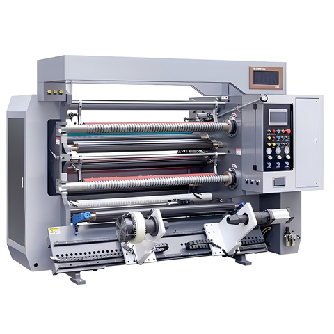 Automatische 1300 breedte hoge snelheid zelfklevend papier Bopp filmrol om snijmachine terugspoelmachine te rollen